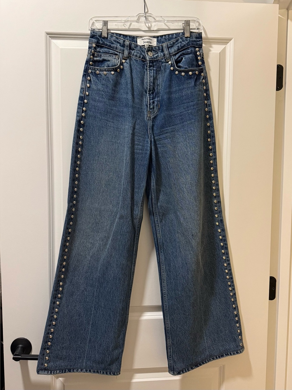Reformation Cary High Rise Wide Leg Studded Jeans
